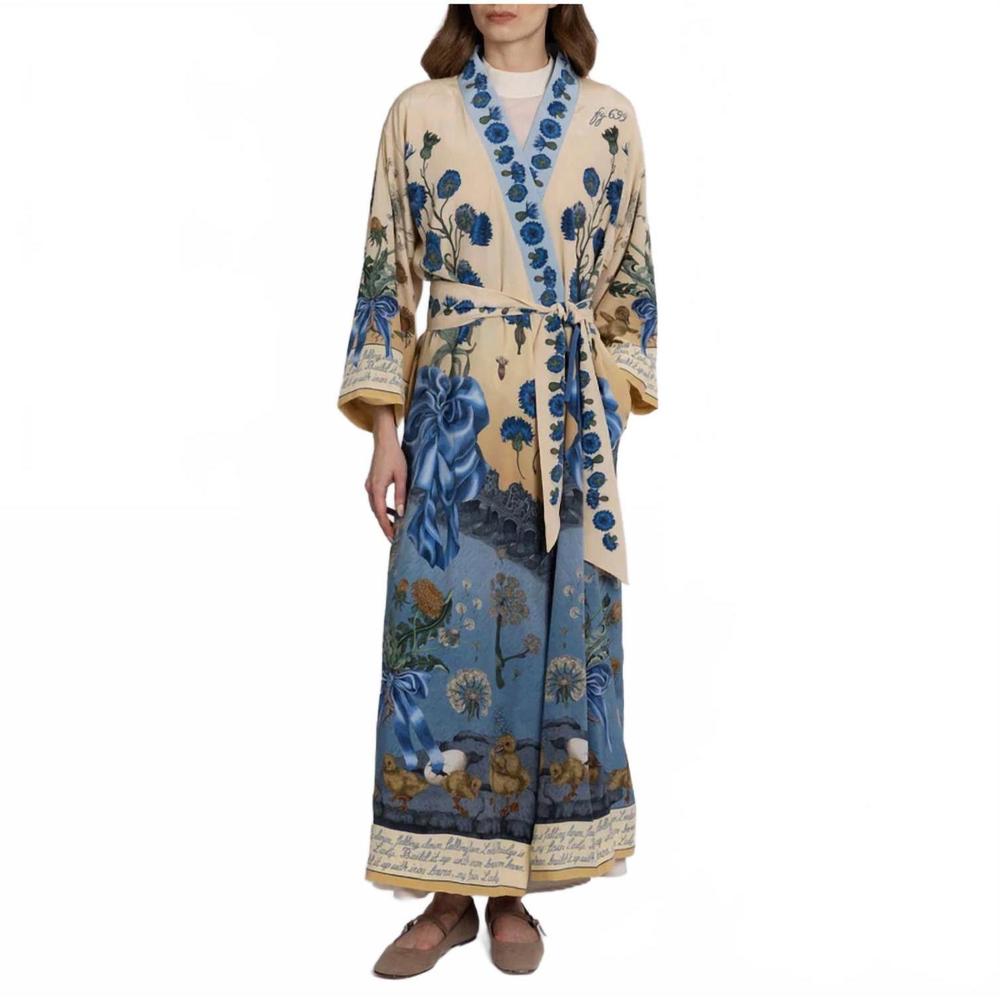 NEW SABINA SAVAGE london bridge is falling down silk robe in vanilla / buttermil - Picture 2 of 4